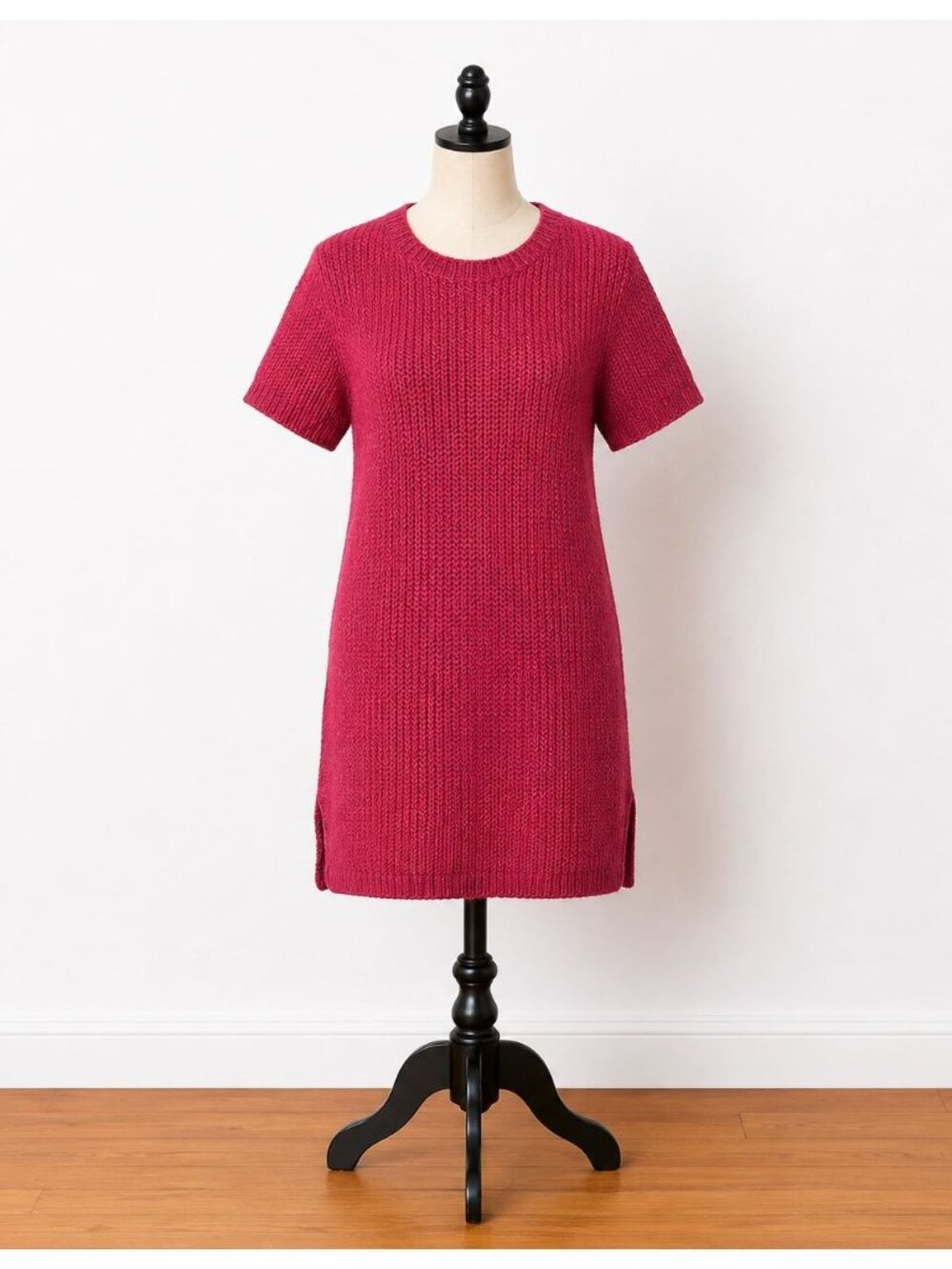 Jones & Co Vintage Textured Open Shaker Knit Sweater Tunic Top Dress Small Berr